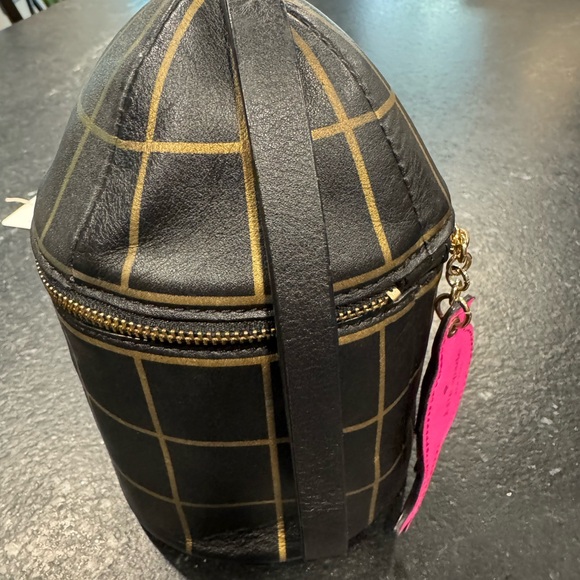 KATE SPADE Jade Drive Bird Cage Black Leather Wristlet Pink Bird Charm RARE. - Picture 4 of 12